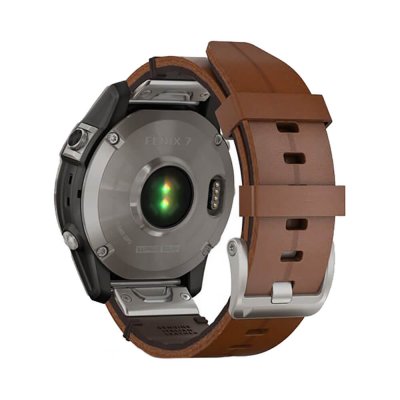 Часы Garmin Fenix 7 Sapphire Solar титановый серый с коричневым кожаным ремешком